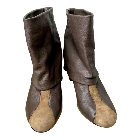 See by Chloe Melia Two Tone Leather Suede Foldover Heeled Boots Size 40 - Picture 3 of 15